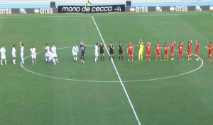 Le due squadre in campo all'Adriatico 